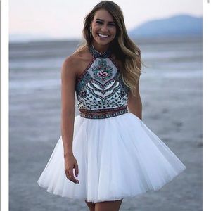 WHITE HALTER TOP FORMAL DRESS
